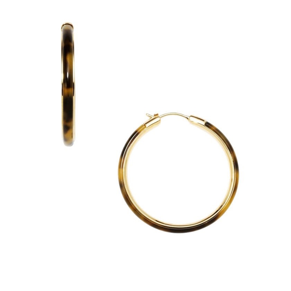 Fossil Tortoise Shell & Gold Hoops EUC